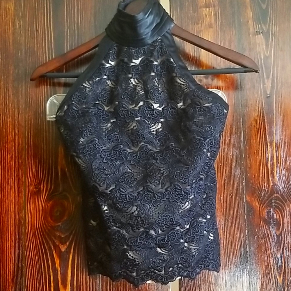 BEBE High Collar Lace Evening Top